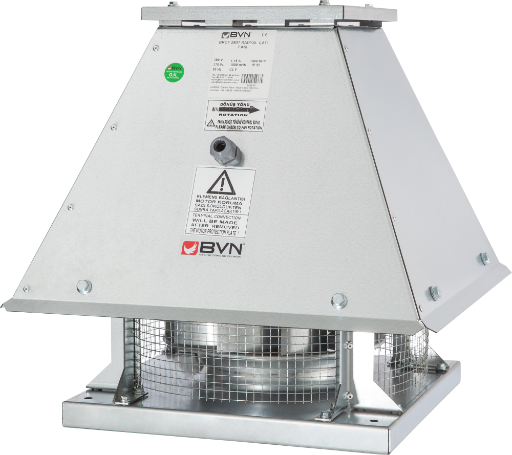 Bvn Bahçıvan Brcf 315T Yatay Atışlı Radyal Çatı Fanı 380V (1950m³/h)